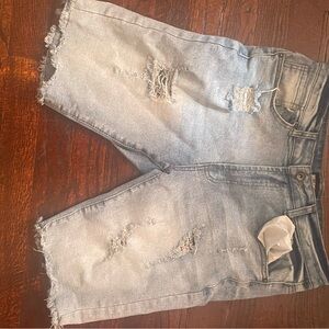 Distressed Light Blue Denim Shorts